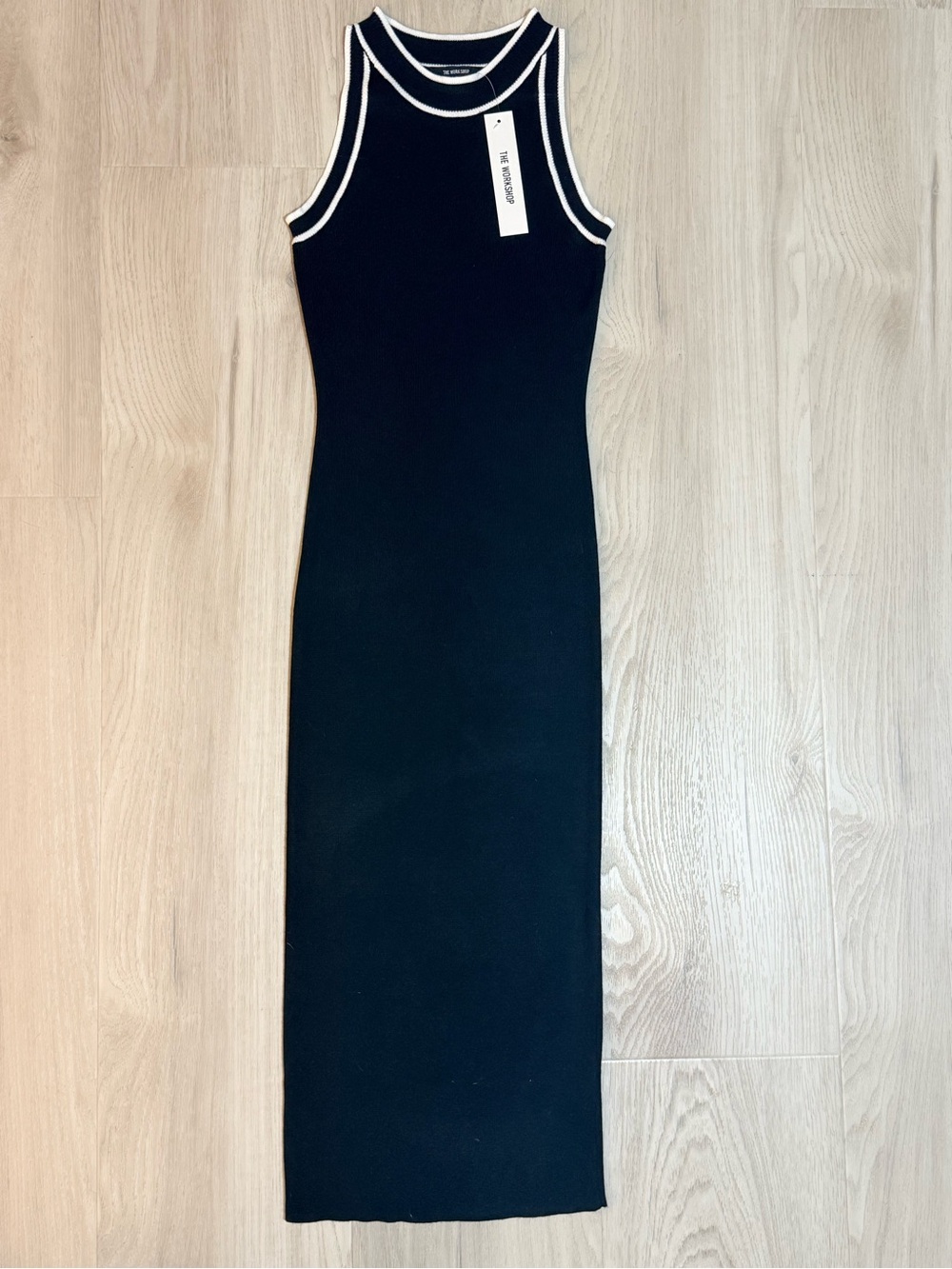 Black Sleeveless Maxi Dress with White Trim